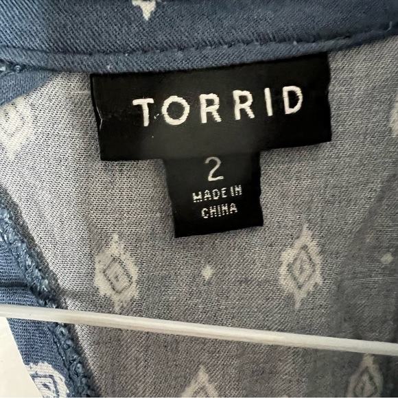 Torrid Ikat Challis Button Front Romper Tribal Track 2X Women’s Blue 11274830. - Picture 5 of 8